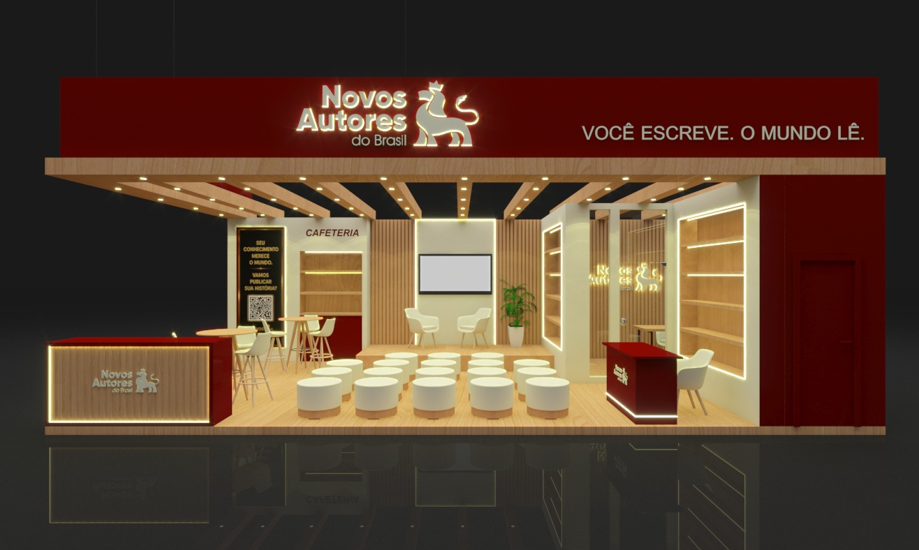 Fachada do estande Novos Autores do Brasil na Bienal
